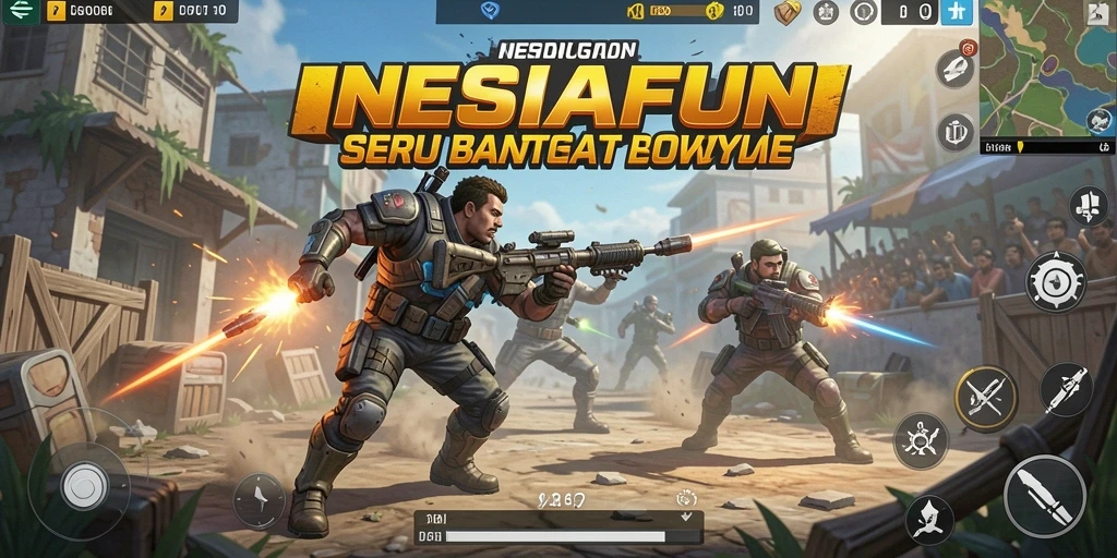 Tampilan aksi seru dari gameplay NESIAFUN dalam pertempuran Battle Royale.